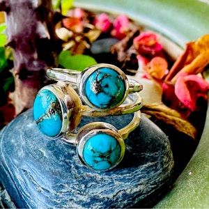 Women’s three stone turquoise ring sterling silver sz 7